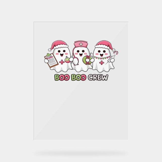 Boo Boo Crew Christmas, Ghost Nurse Oversized T-Sh Acrylic Sign (Front)