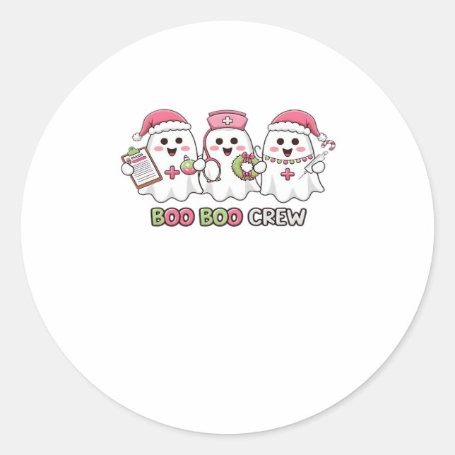 Boo Boo Crew Christmas, Ghost Nurse Oversized T-Sh Classic Round Sticker (Front)