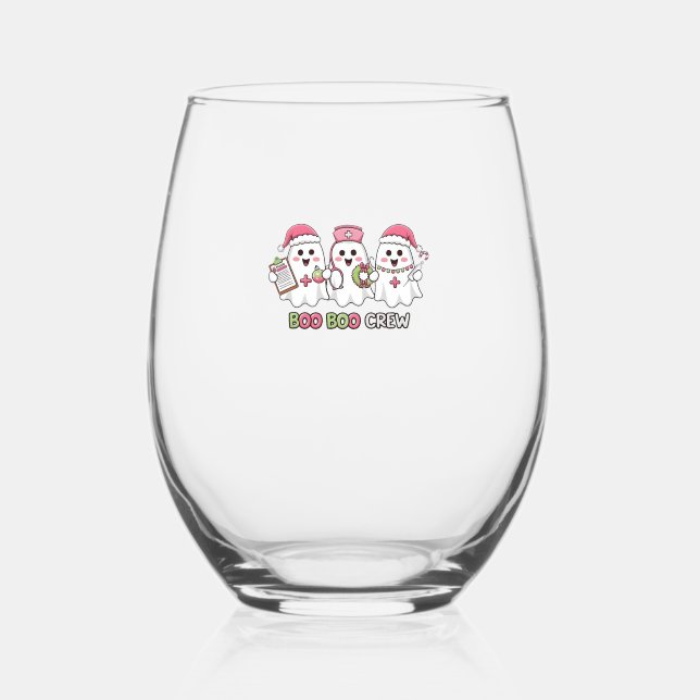 Boo Boo Crew Christmas, Ghost Nurse Oversized T-Sh Stemless Wine Glass (Front)
