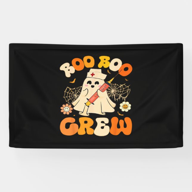 Boo Boo Crew Funny Ghost For Nurse, Retro Hallowee Banner (Horizontal)