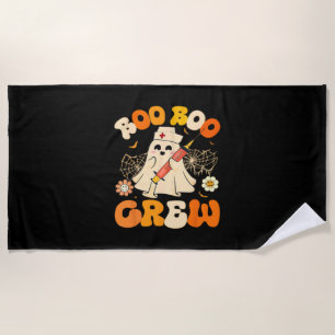Boo Boo Crew Funny Ghost For Nurse, Retro Hallowee Beach Towel