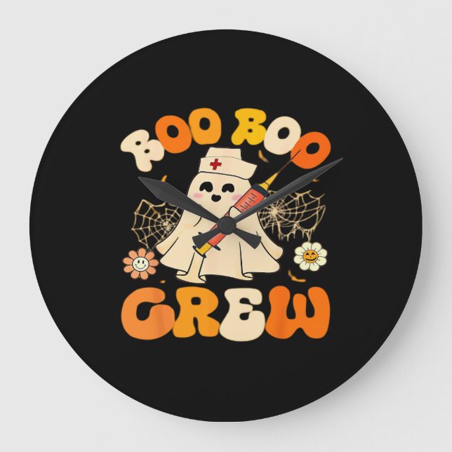 Boo Boo Crew Funny Ghost For Nurse, Retro Hallowee Large Clock (Front)