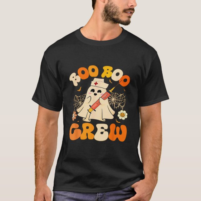 Boo Boo Crew Funny Ghost For Nurse, Retro Hallowee T-Shirt (Front)