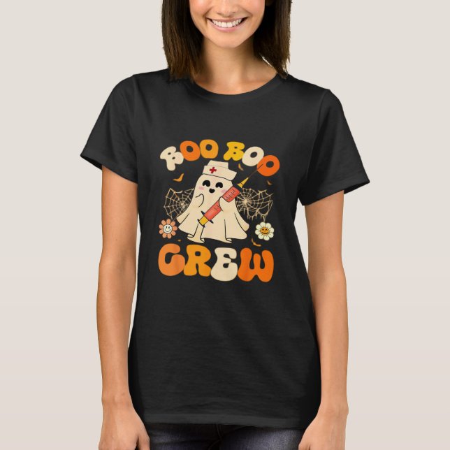 Boo Boo Crew Funny Ghost For Nurse, Retro Hallowee T-Shirt (Front)