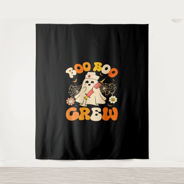 Boo Boo Crew Funny Ghost For Nurse, Retro Hallowee Tapestry (Front)
