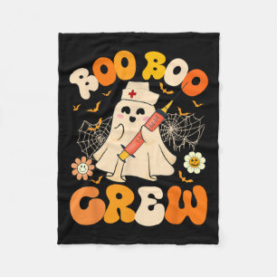 Boo Boo Crew Funny Ghost Nurse Retro Halloween Nur Fleece Blanket