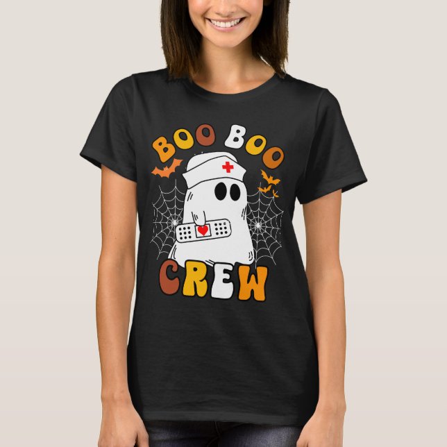 Boo Boo Crew Funny Groovy Nurse Ghost Halloween  T-Shirt (Front)