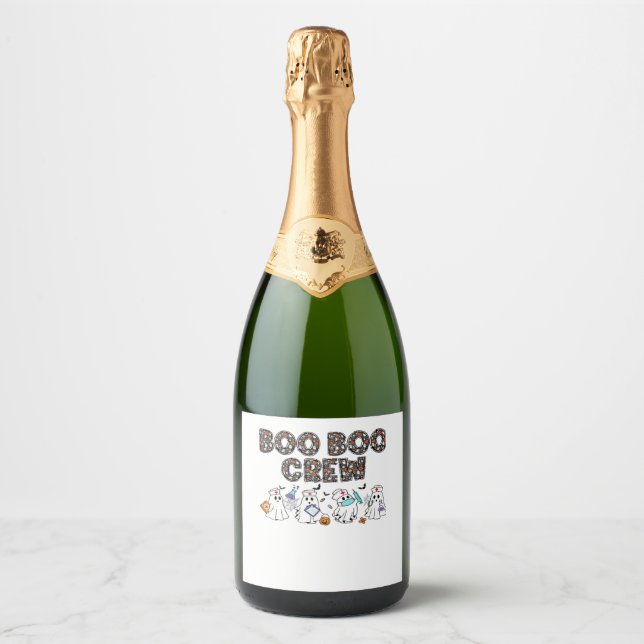 Boo Boo Crew � Funny Halloween Nurse Ghosts Medica Sparkling Wine Label (Front)
