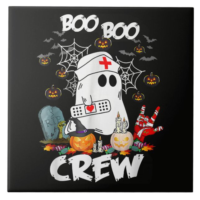 Boo Boo Crew Ghost Nurse Halloween Spooky Ceramic Tile (Front)