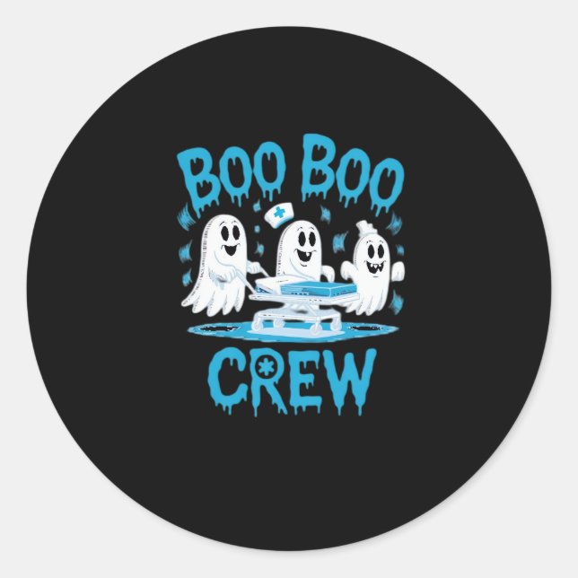 Boo Boo Crew Ghost Paramedic Nurse Halloween Essen Classic Round Sticker (Front)