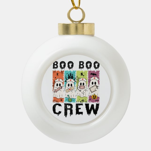 Boo Boo Crew Halloween Nurse Ceramic Ball Christmas Ornament (Front)