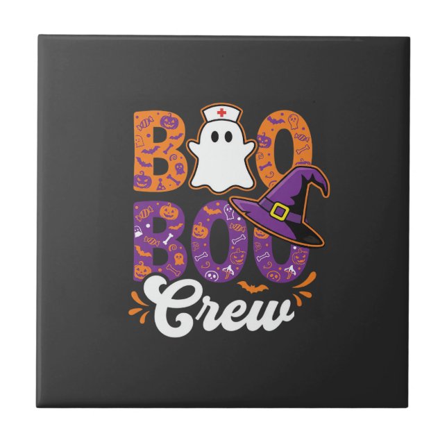 Boo Boo Crew Halloween Nurse Ghost Design Ceramic Tile (Front)