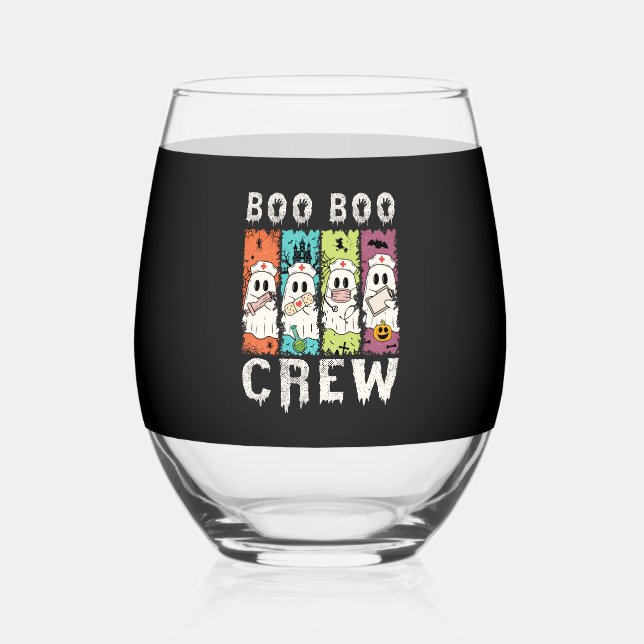 Boo Boo Crew Halloween Nurse Stemless Wine Glass (Front)