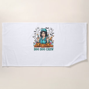 Boo Boo Crew Halloween Nurse with Syringes and Pum Beach Towel