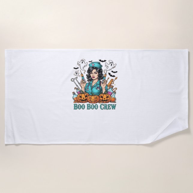 Boo Boo Crew Halloween Nurse with Syringes and Pum Beach Towel (Front)