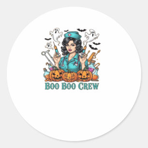 Boo Boo Crew Halloween Nurse with Syringes and Pum Classic Round Sticker