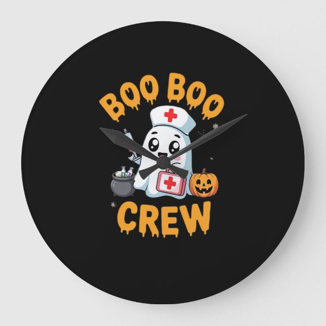 Boo Boo Crew Nurse Cute Ghost Halloween Nursing Es Large Clock (Front)