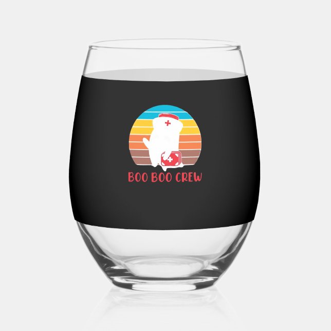 Boo Boo Crew Nurse Funny Ghost Halloween Classic T Stemless Wine Glass (Front)