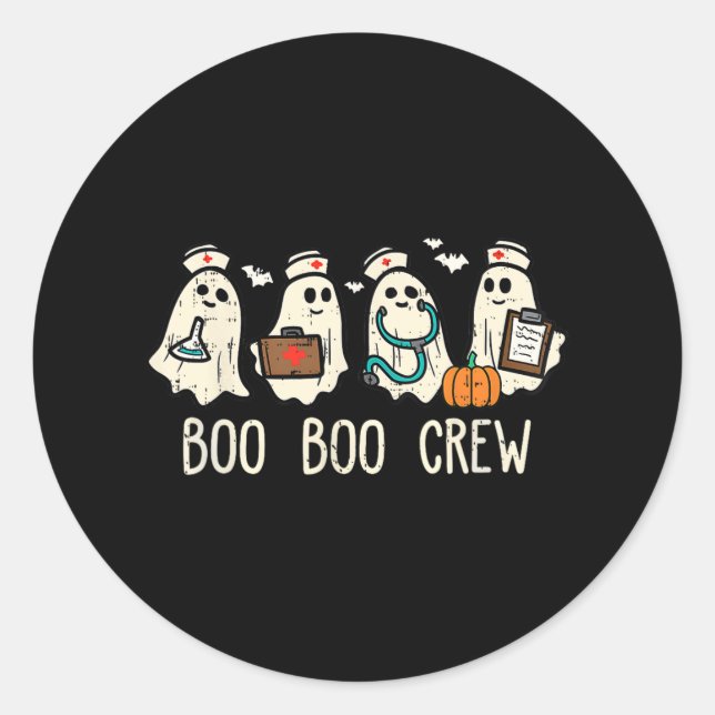 Boo Boo Crew Nurse Funny Ghost Women Halloween Cos Classic Round Sticker (Front)