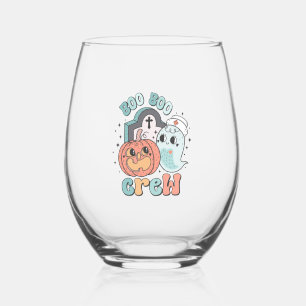 Boo Boo Crew Nurse Funny Ghost Women Halloween Stemless Wine Glass