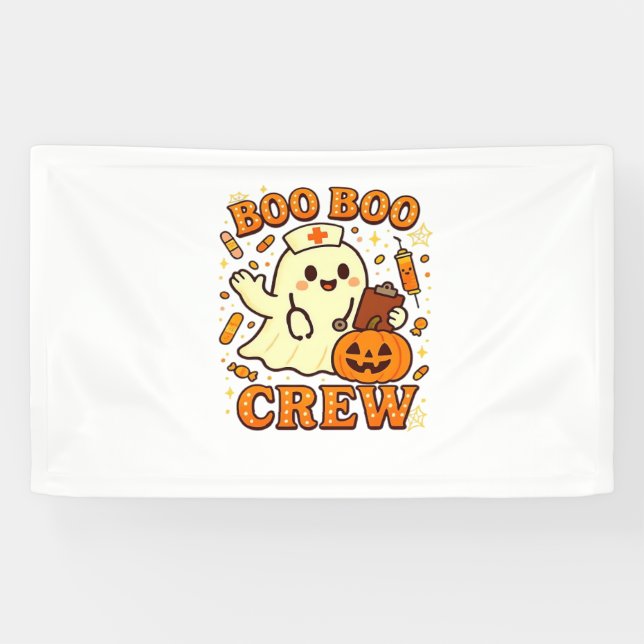 Boo Boo Crew Nurse Funny Halloween Ghost Nurse Gir Banner (Horizontal)