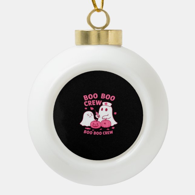 Boo Boo Crew Nurse Funny Halloween Ghost Nurse Gir Ceramic Ball Christmas Ornament (Front)