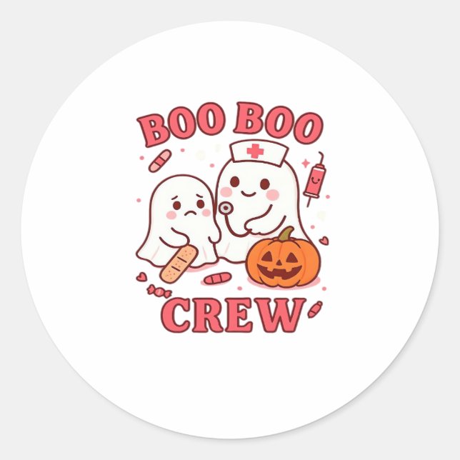 Boo Boo Crew Nurse Funny Halloween Ghost Nurse Gir Classic Round Sticker (Front)