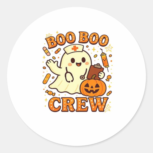 Boo Boo Crew Nurse Funny Halloween Ghost Nurse Gir Classic Round Sticker (Front)