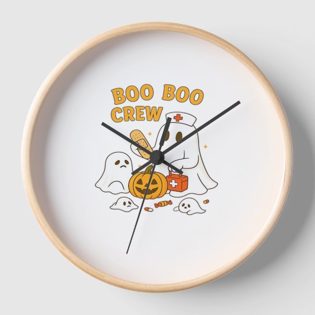 Boo Boo Crew Nurse Funny Halloween Ghost Nurse Gir Clock (Front)