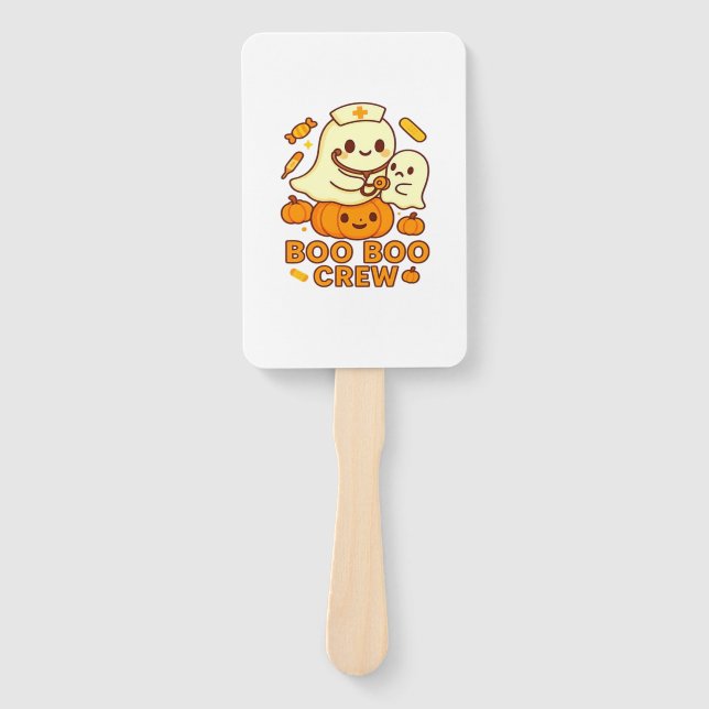 Boo Boo Crew Nurse Funny Halloween Ghost Nurse Gir Hand Fan (Front)