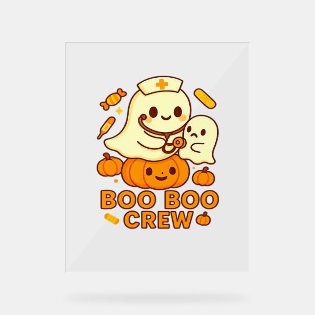 Boo Boo Crew Nurse Ghost Classic T-Shirt Acrylic Sign (Front)