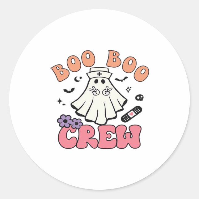 Boo Boo Crew Nurse Halloween Ghost Funny Classic T Classic Round Sticker (Front)