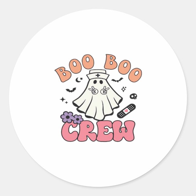 Boo Boo Crew Nurse Halloween Ghost Funny Classic T Classic Round Sticker (Front)