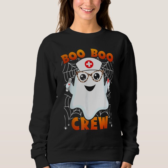 Boo Boo Crew Nurse Leopard Glasses Lazy Halloween  Sweatshirt (Front)