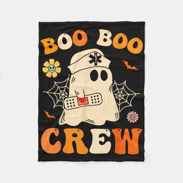 Boo Boo Crew Nurse Shirt Funny Ghost Retro Hallowe Fleece Blanket (Front)