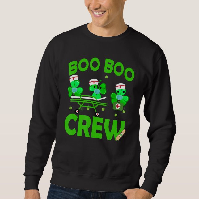 Boo Boo Crew Nurse St Patrick S Day Shamrock Face  Sweatshirt (Front)