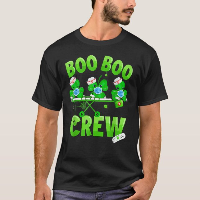 Boo Boo Crew Nurse St Patrick S Day Shamrock Face  T-Shirt (Front)