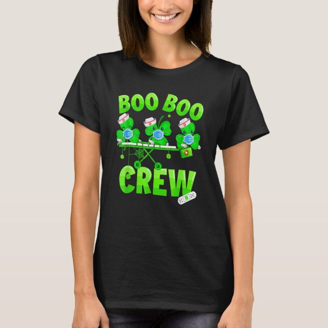 Boo Boo Crew Nurse St Patrick's Day Shamrock Face  T-Shirt (Front)