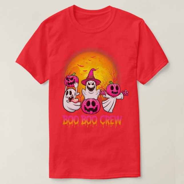 Boo Boo Crew Pyjamas Pink Ghost Breast Cancer Hall T-Shirt (Design Front)