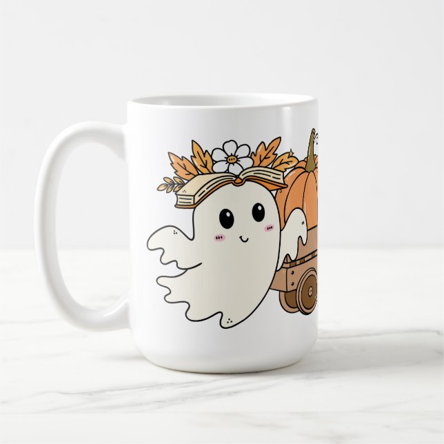 Boo & Books Adorable Ghost Reading Fall Design Coffee Mug (Left)