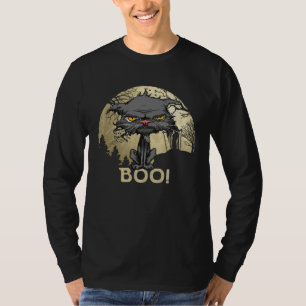 Boo Bored Cat Yellow Eyes Cat Moon Halloween T-Shirt