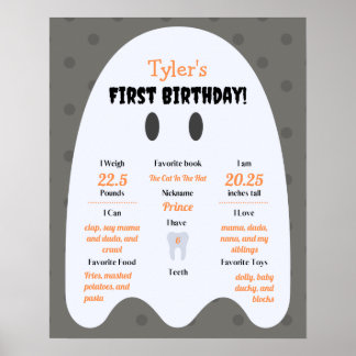 Boo! Boys Halloween 1st Birthday Milestone Poster
