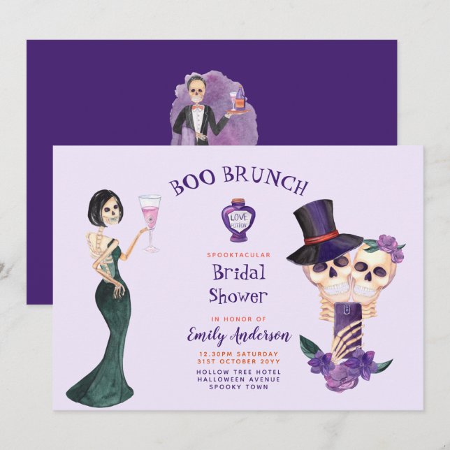 BOO BRUNCH Bridal Shower Purple Orange Halloween  Invitation (Front/Back)