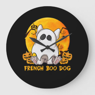Boo Bulldog with Pumpkin Spider and Moon Large Clock
