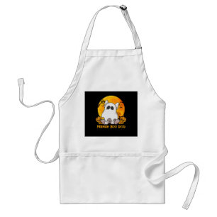 Boo Bulldog with Pumpkin Spider and Moon Standard Apron