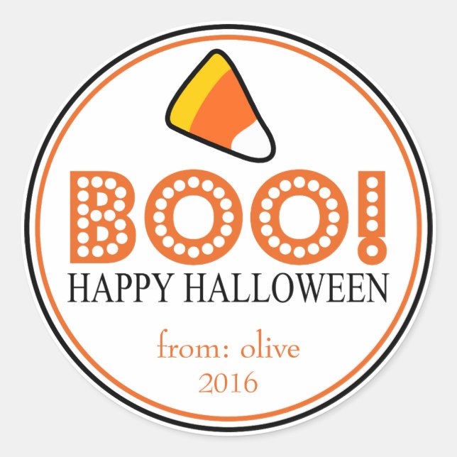 Boo! Candy Corn (Black / Orange) Classic Round Sticker (Front)