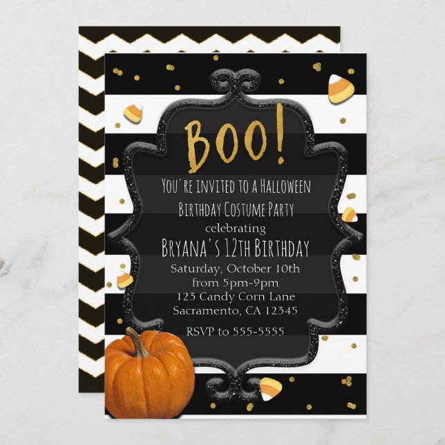 BOO! Candy Corn & Orange Pumpkin Halloween Invitation (Front/Back)