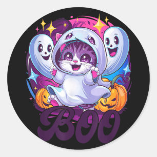 Boo cat ghost classic round sticker