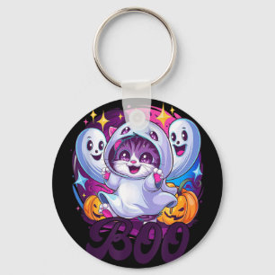 Boo cat ghost key ring