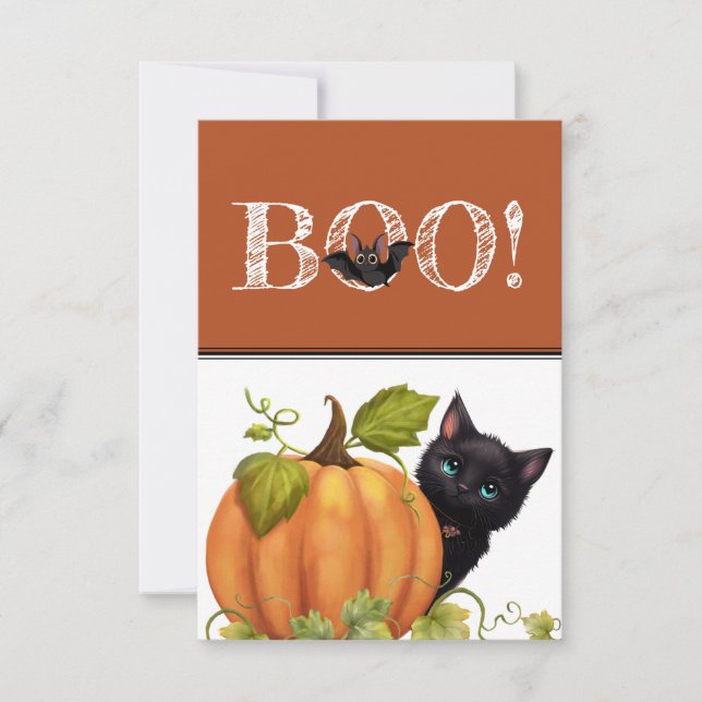 Boo Cat Halloween Flat Card (Front)
